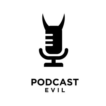 Evil Podcast Logo with Devil Horns Microphone Icon