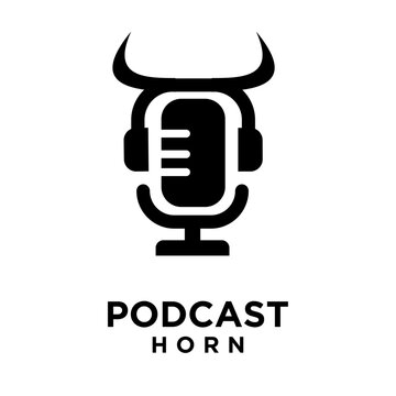 Podcast Horn Logo Design with Microphone and Bull Horns