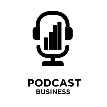 Podcast Business Logo Icon with Microphone, Headphones and Sound Equalizer Bars