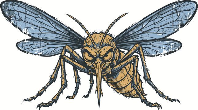 Angry Mosquito Illustration - A Threatening Insect with Wings and Sharp Features