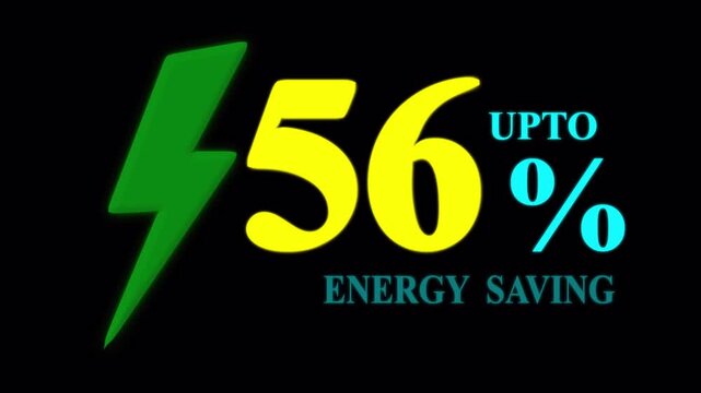 Electricity Saving Promotion Banner, Up to 56 Percent Energy Saving Concept with Lightning Bolt on Black. 
