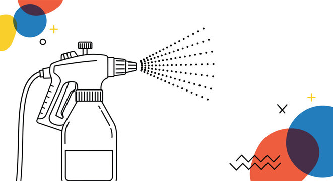 Handheld pressure sprayer bottle is shown with a fine mist being emitted, useful for gardening or cleaning service concepts.