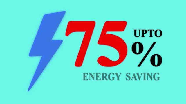 Electricity Saving Promotion Banner, Up to 75 Percent Energy Saving Concept with Lightning Bolt on Cyan. 
