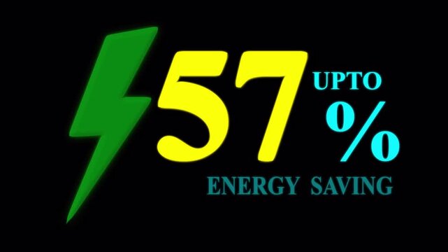 Electricity Saving Promotion Banner, Up to 57 Percent Energy Saving Concept with Lightning Bolt on Black. 
