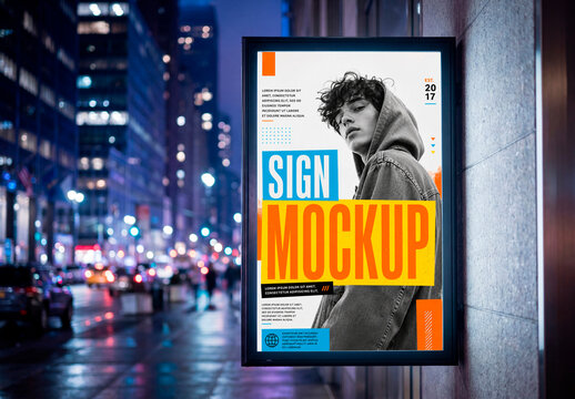 Night street billboard mockup