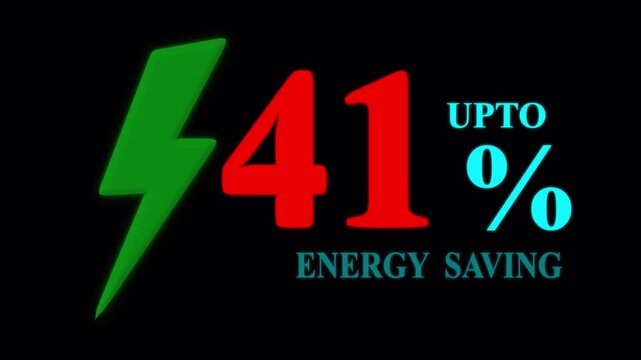 Electricity Saving Promotion Banner, Up to 41 Percent Energy Saving Concept with Lightning Bolt on Black. 

