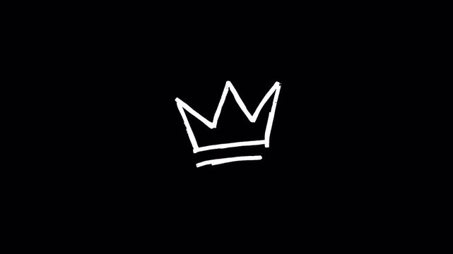Hand drawn crown symbol sketch animation on black background.
