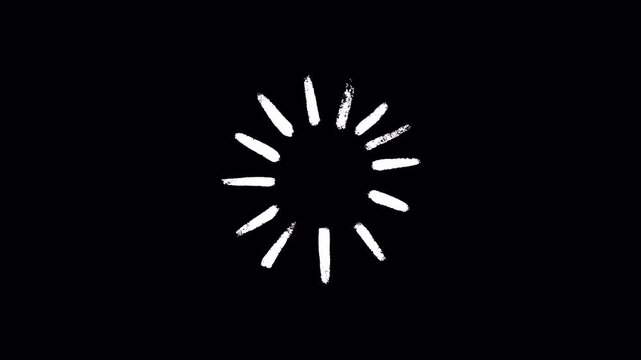 Hand drawn doodle style circular loading animation on black background.