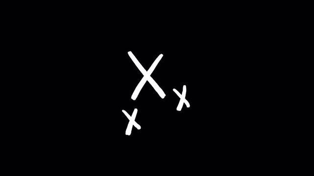 Hand Drawn White Letter X Symbols Animated on Black Background.