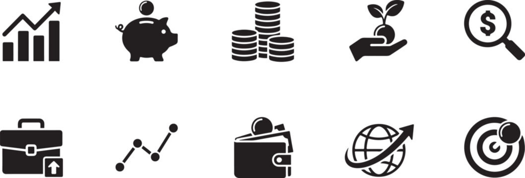 Investment. Silhouette vector icon Set