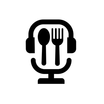 Food Podcast Icon with Headphones, Spoon, and Fork Symbolizing Culinary Audio Content