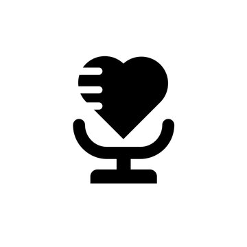 Heart Microphone Icon - Love Podcast Symbol with Sound Waves