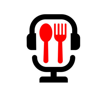 Culinary Audio Show Symbol: Headset, Spoon, and Fork Icon Design for Food Podcasts