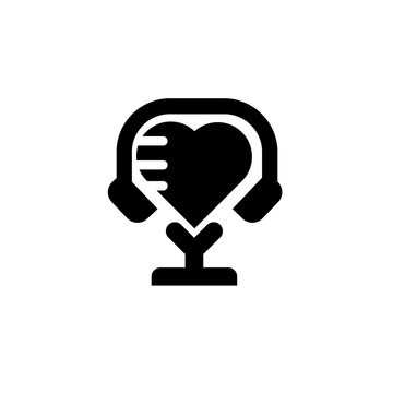 Heart with Headphones Icon - Love Music or Podcast Symbol with Sound Waves