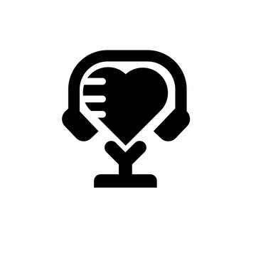 Love Music Heart with Headphones Icon on a Stand for Podcast and Broadcast