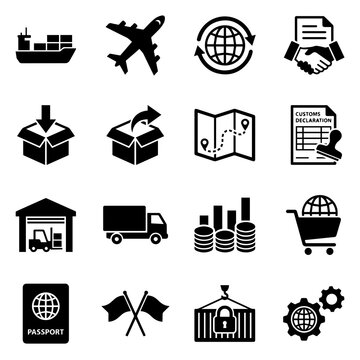 Logistics Icons Set Flat Silhouette Style On White Background