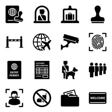Travel Security Icons Passport Control Surveillance And Border Crossing