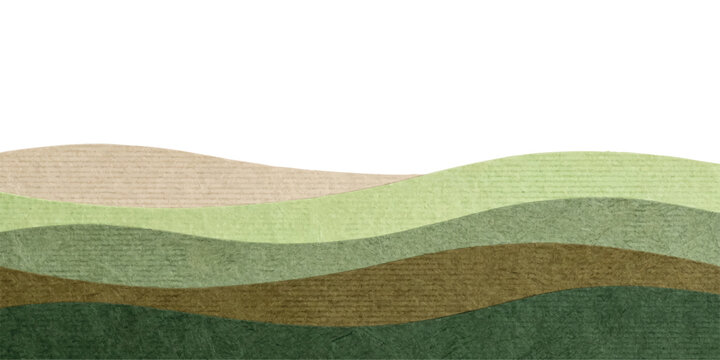 Abstract green rolling hills landscape with layered paper texture effect