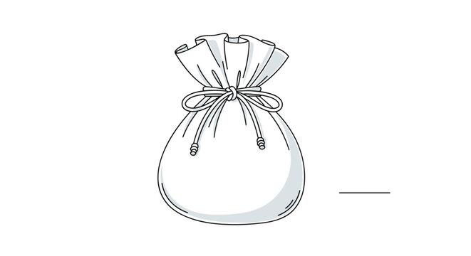 Simple line drawing of a small white cloth drawstring pouch or bag tied with a bow, ideal for packaging gifts or small items.