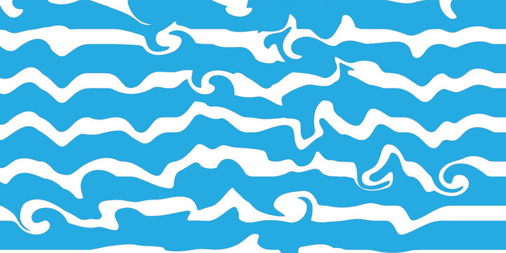 Seamless blue and white abstract wavy pattern. Liquid marble texture, flowing lines dynamic background. Vector illustration for fabric, wallpaper, wrap.