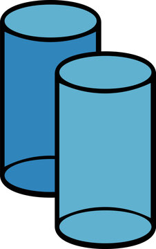 Geometric cylinder shape illustration set. Simple 3D outline cylinders with thick black border for math, education, geometry, or graphic design vector