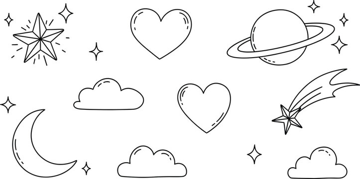 Sky space doodle elements set