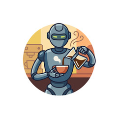 Naklejka premium Android robot barista pouring coffee from a carafe.