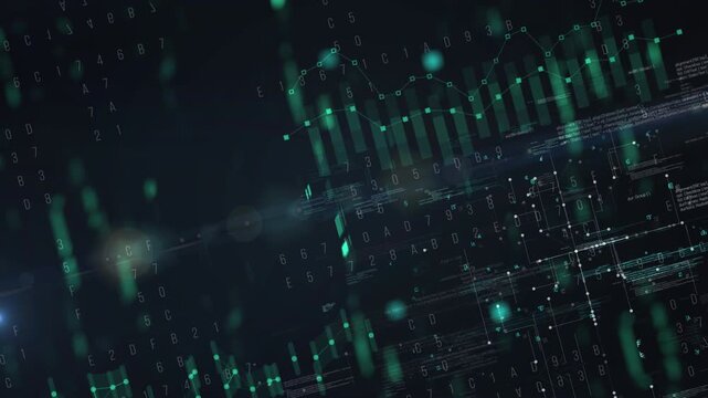 Futuristic Digital Matrix Background with Glowing Green Data Streams.