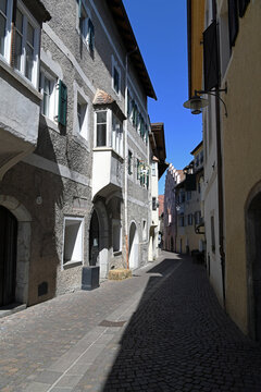 the historic center of Chiusa (Klausen) with its picturesque houses in South Tyrol, Italy