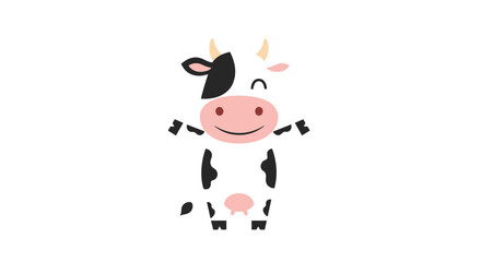 Naklejka premium Adorable cartoon illustration of a smiling black and white dairy cow standing upright with its arms wide open.
