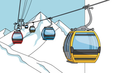 Yellow Gondola Ascending Snowy Mountains © Shahirah