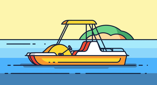 Yellow pedal boat with canopy on water