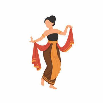 Indonesian Traditional Dancer Flat Illustration