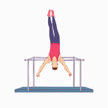 Gymnast performing a handstand on parallel bars