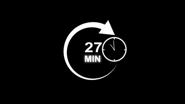 27 Minute timer stopwatch or timer icon.27 Minutes clock face countdown clock timer icon.