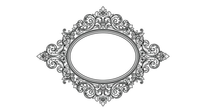 Highly detailed ornate oval frame in vintage baroque style with intricate floral scrolls and decorative elements for elegant borders.