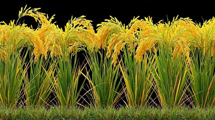 Obraz premium Golden Ripe Rice Paddies Swaying Gently in Sunlight, Ready for Harvest
