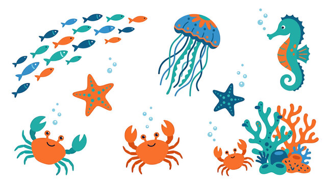 Colorful Sea Creatures sea animals vector