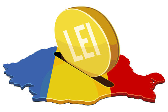 Vector artwork symbolizing financial investment, national budget, economic growth, and savings in Romanian Lei inside the country map, (cut out)