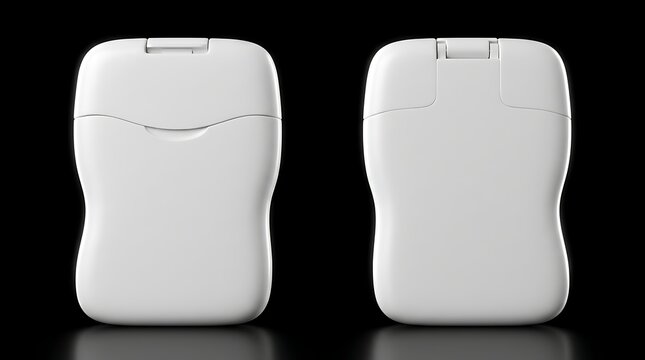 Two white plastic thermometer cases mockup isolated on black background for medical branding and product design presentation