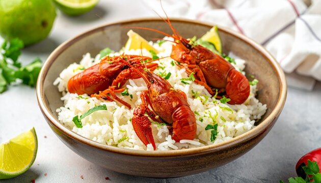 Kokosreis mit Languste und Limette
