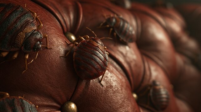 realistic bed bugs infestation on hotel couch showing public hygiene risks