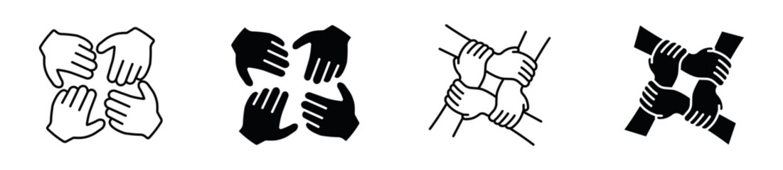 Fototapeta premium Unity Hands Icon Set. Teamwork, Cooperation and Community Support Icons. Vector Illustration.