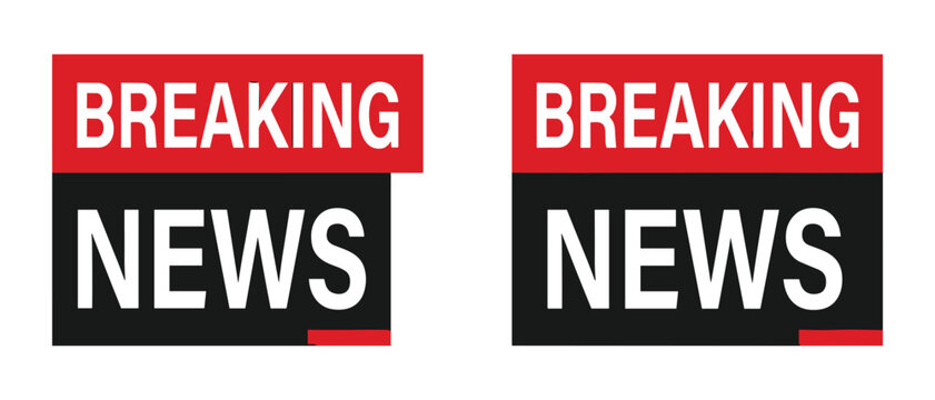 Breaking news broadcasting banner vector set. Red and black television lower third graphics, journalism media live stream overlays, headline layout announcements and broadcast journalism badges.