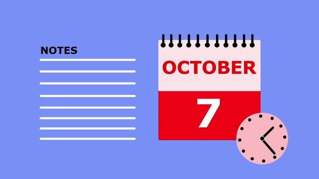 October 7 Calendar Page with Notes Section on Blue Background date month.
