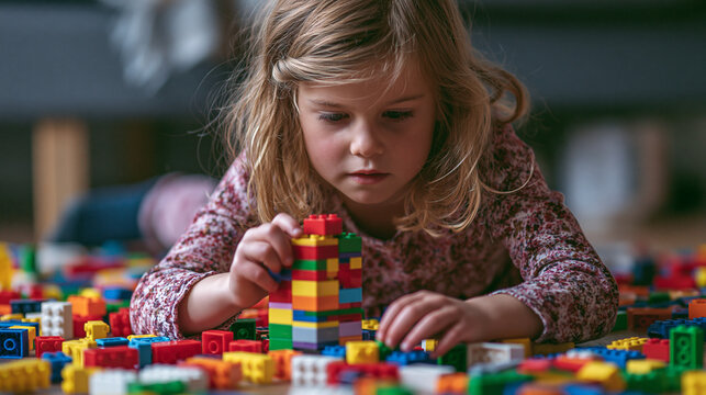 Creative Indoor Play: Child Enhancing Imagination with Colorful LEGO Blocks for Early Childhood Development