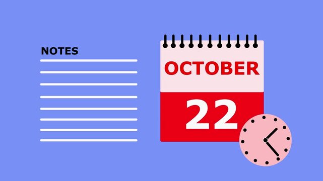 October 22 Calendar Page with Notes Section on Blue Background date to-do list.