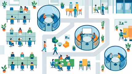 Fototapeta premium Abstract coworking space layout and modern office network