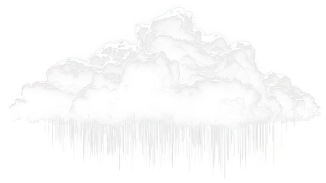 Transparent png of a white fluffy cloud with rain effect isolated on transparent background ideal for weather sky overlays graphic design projects and digital illustration concepts cutout clean matte