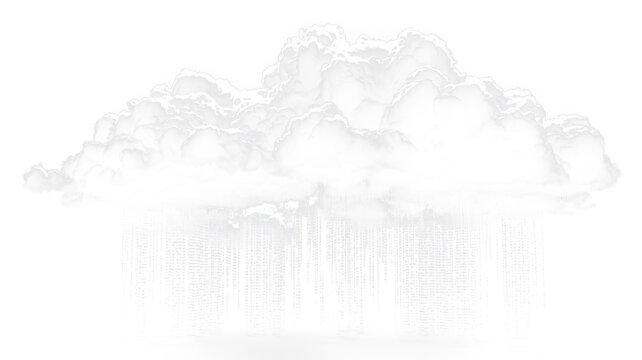 Transparent PNG isolated white fluffy cloud with rain falling effect cutout cloud element on transparent background for weather overlays digital design graphic projects and photobashing clean special
